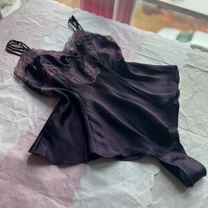 EUC VTG 90s La Senza Small eggplant satin lace bodysuit onesie